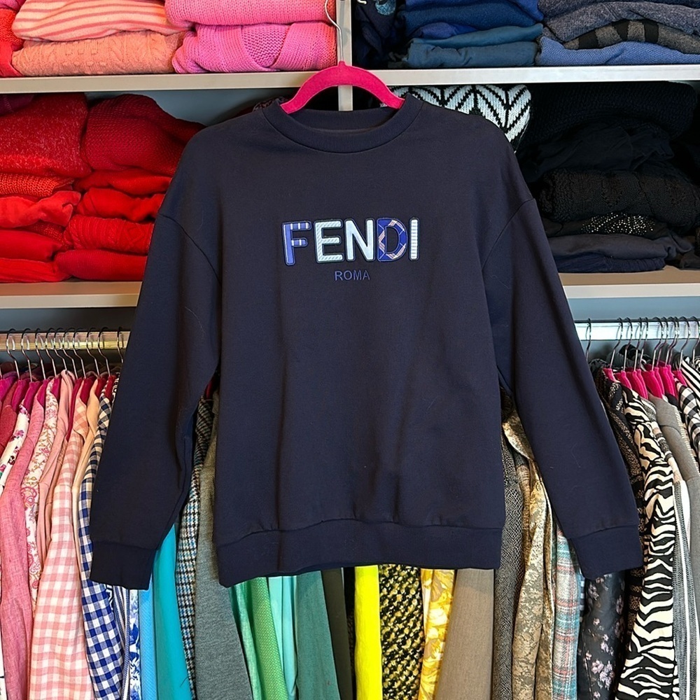 Authentic Fendi navy namesake sweatshirt size youth 12+ and fits women’s size XS